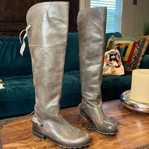 Accademia buttery soft distressed tall gray leather boots, 6.5!